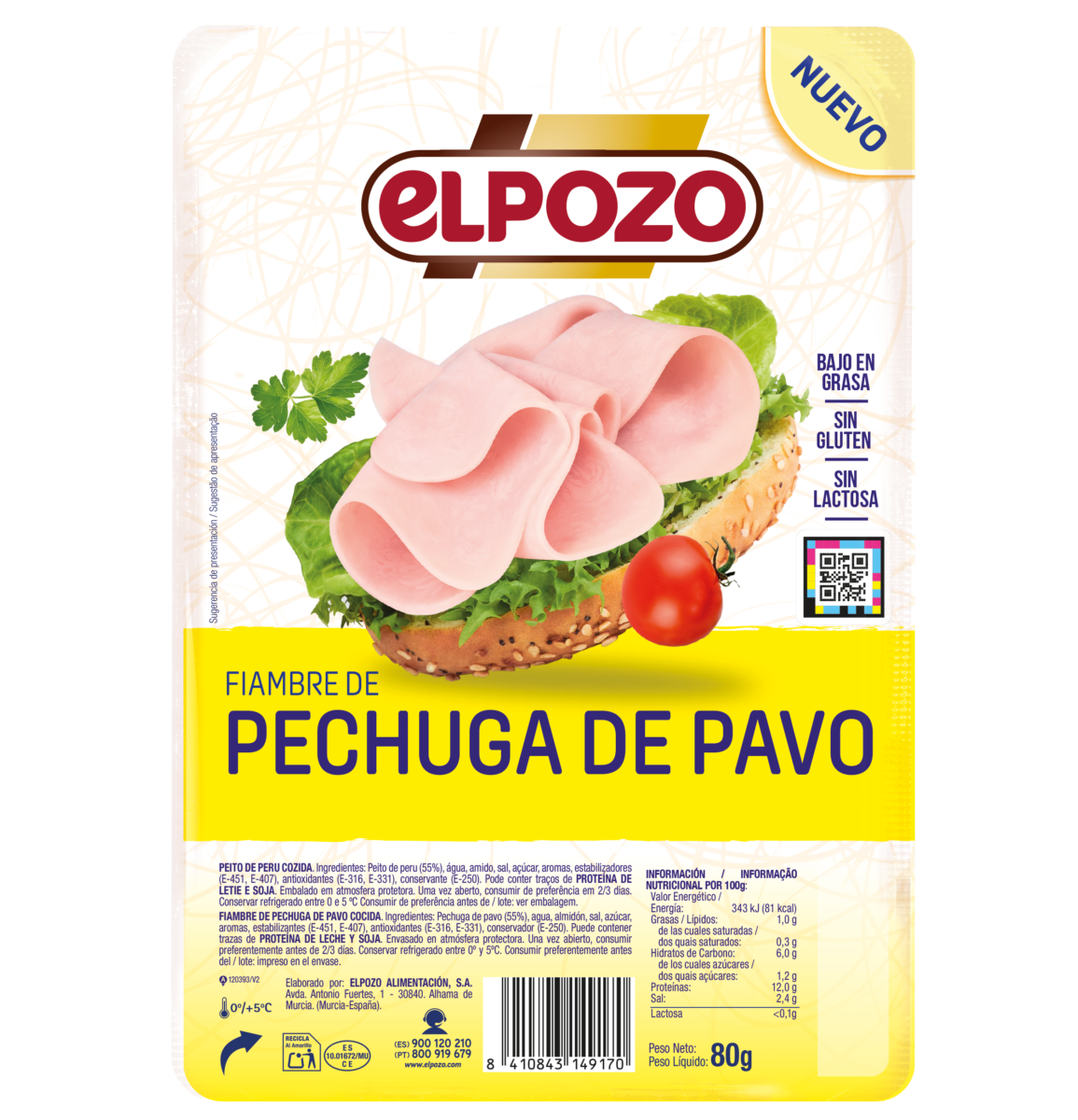 Fiambre De Pechuga De Pavo Lonchas Finas Bajo En Grasa Elpozo